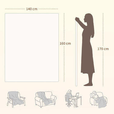 Електрична ковдра з двозонним регулюванням температури 160 x 140 см, яку можна прати в пральній машині, з 5 рівнями нагріву, таймером на 10 годин та захистом від перегріву.