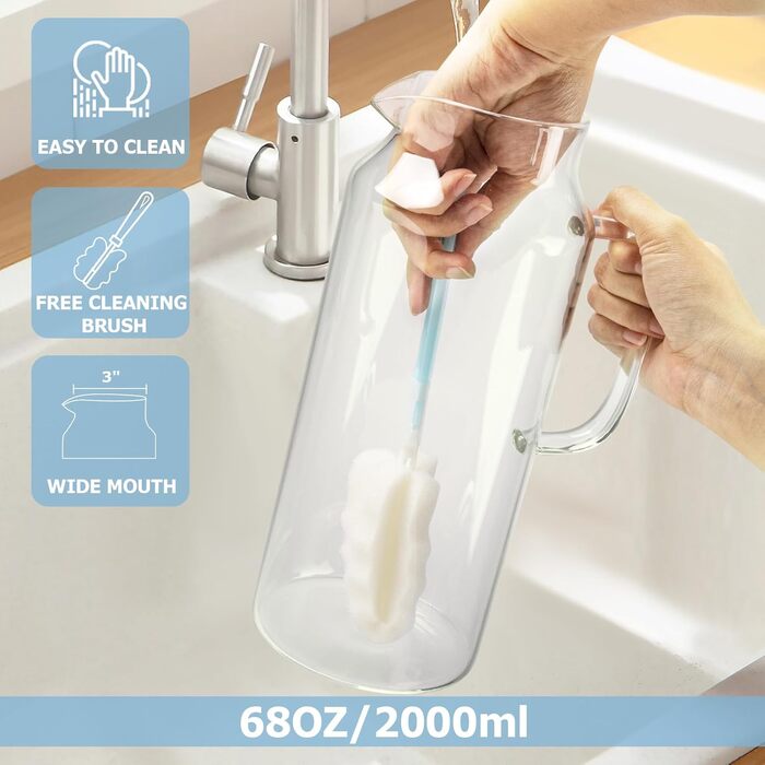 Скляна карафа Yirilan 1.5L з кришкою, 51 унція, для води, 2L