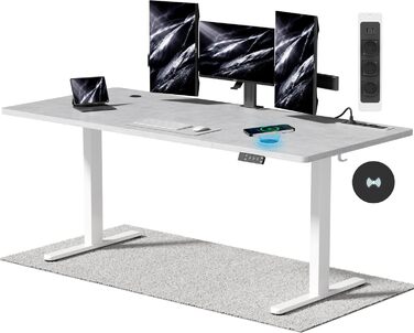 Електричний стіл Airfish з регулюванням висоти, бездроговою зарядкою та USB-роз'ємом, 160 x 80 см. Пам'ять 3-функцій, нагадування про відпочинок. Білий (180 x 80 см, Сірий)