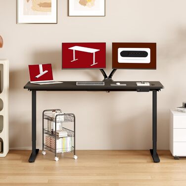 Регульований стіл Sanodesk з бездротовою зарядкою та подвійним мотором, компактний 110x54 см. Стабільний електричний столик для стоячи/сидячи (160 x 70 см, Чорний)