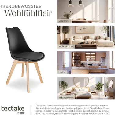 Тектейк® Комплект обідніх стільців Frederikke II (6 шт.), чорний, сучасний дизайн, для кухні, вітальні, офісу, скандинавський стиль