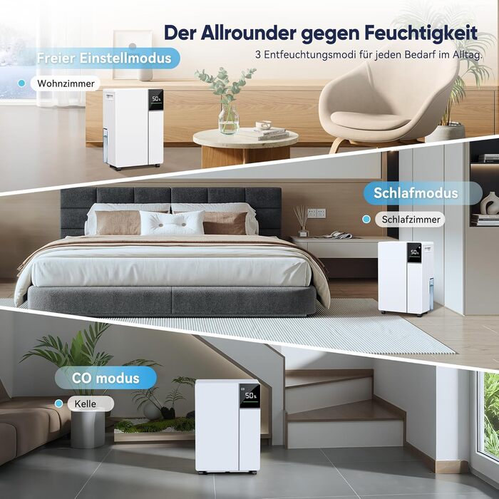 Електричний осушувач повітря Fwoueot 16L/24h для дому: осушувач з компресором, 16л/24г, для приміщень до 45м², автоматичне відтанення, 3 режими, таймер 24г, великий бак 2л, з колесами, для спальні