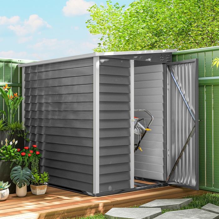 Outsunny Металева споруда 2,3м² 142x184x181см. Сховище для інструментів з фундаментом, похилим дахом, вікном, замикаючимся дверима, рукавичками, стійке до погодних умов. Садовий будиночок для саду, заднього двору, сірого кольору. | Aosom