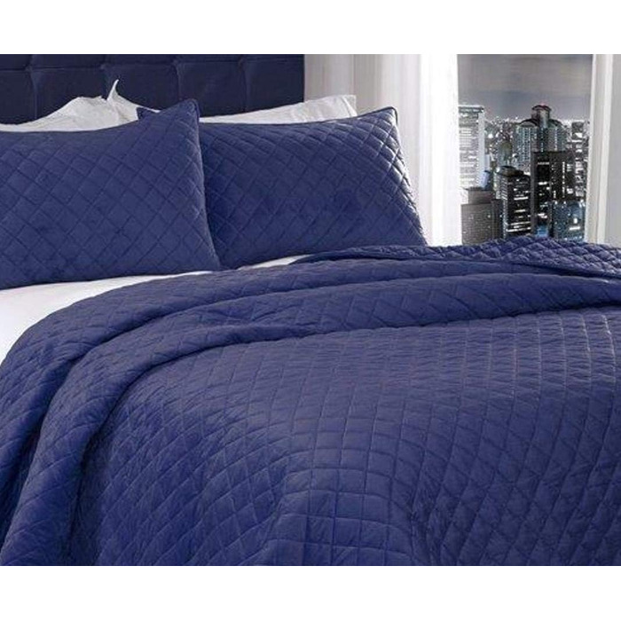 Покривало Емми Барклай в стилі регент, стьобане, м'яке, оксамитове, за кольором (двоспальне ліжко, темно-синій)