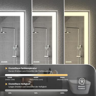 Дзеркало для ванної кімнати YOURLITE з підсвічуванням, 85x55 см, LED, сенсорне керування, 3 кольори світла, регулювання яскравості, антизапар, горизонтальне/вертикальне, IP44, білий (Silver-5070)