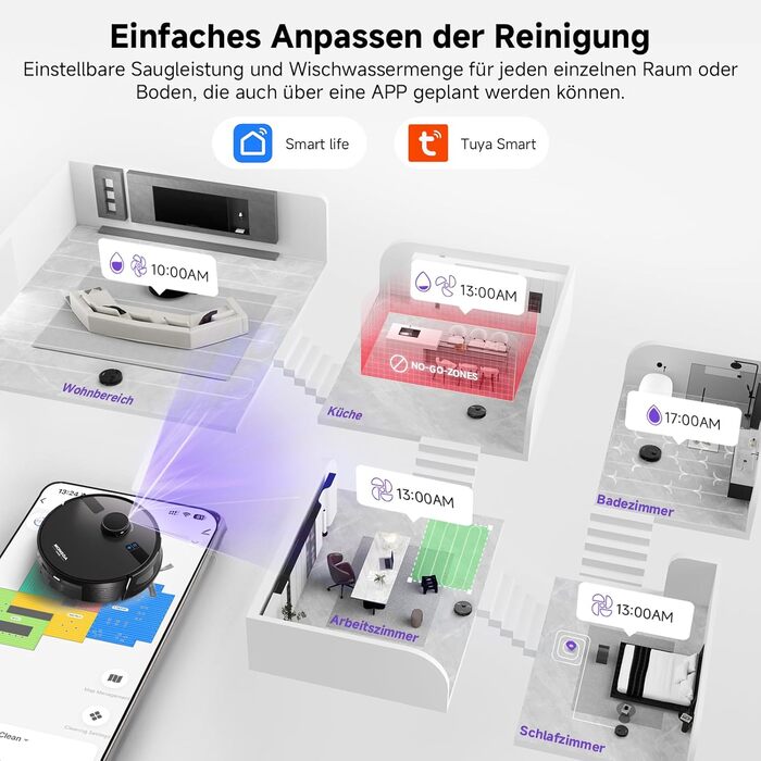 Робот-пилосос MONSGA з функцією миття, 3.5L, потужність всмоктування 5000Pa, час роботи 180 хв, навігація LiDAR, APP керування, чорний