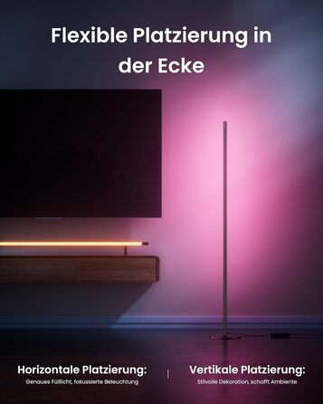 SwitchBot Matter Підлоговий світильник для вітальні та спальні, RGBWW, димування, Apple Home, Alexa, Google Home, керування через APP, музичні та сценні режими, чорний