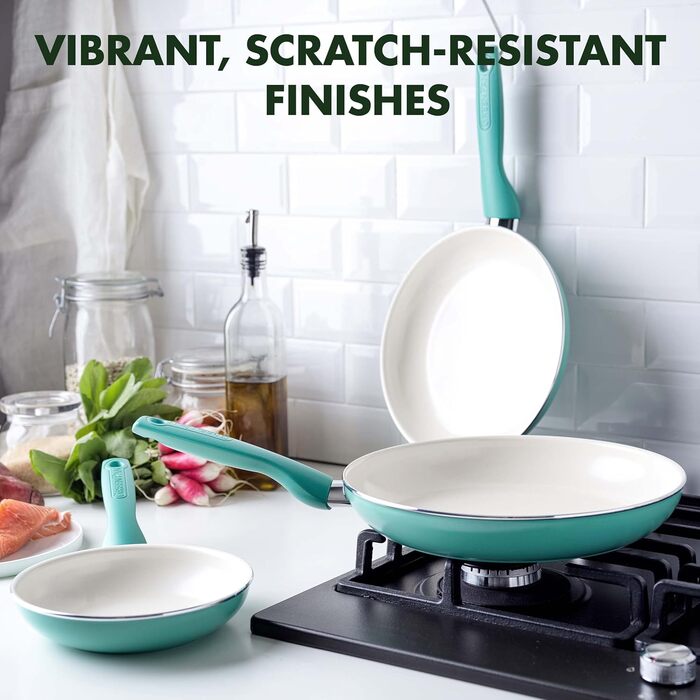 Набір сковорідок Greenpan Rio, керамічне покриття, антипригарні, 17.8, 24.1 та 27.9 см, без PFAS, придатні для миття в посудомийній машині, блакитні (17.8, 24.1, 27.9 см)