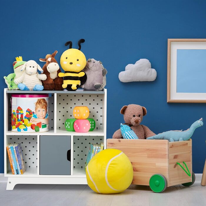 Дитяча полиця для іграшок і книг Relaxdays, HWD 60x60x30 см, 5 відділень, для дівчаток і хлопчиків, полиця для іграшок, біла/сіра
