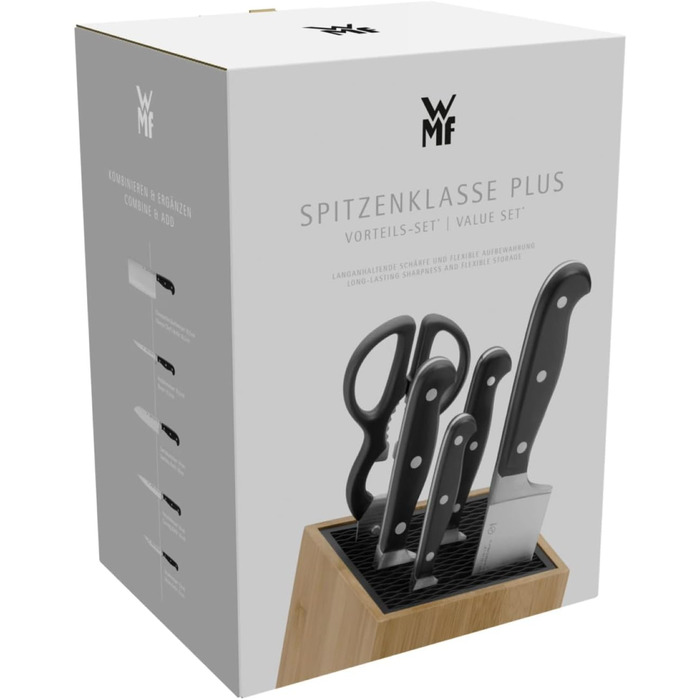 Набір ножів WMF Spitzenklasse Plus 6 предметів з бруском, Made in Germany, кухоні стрічка, FlexTec, Performance Cut