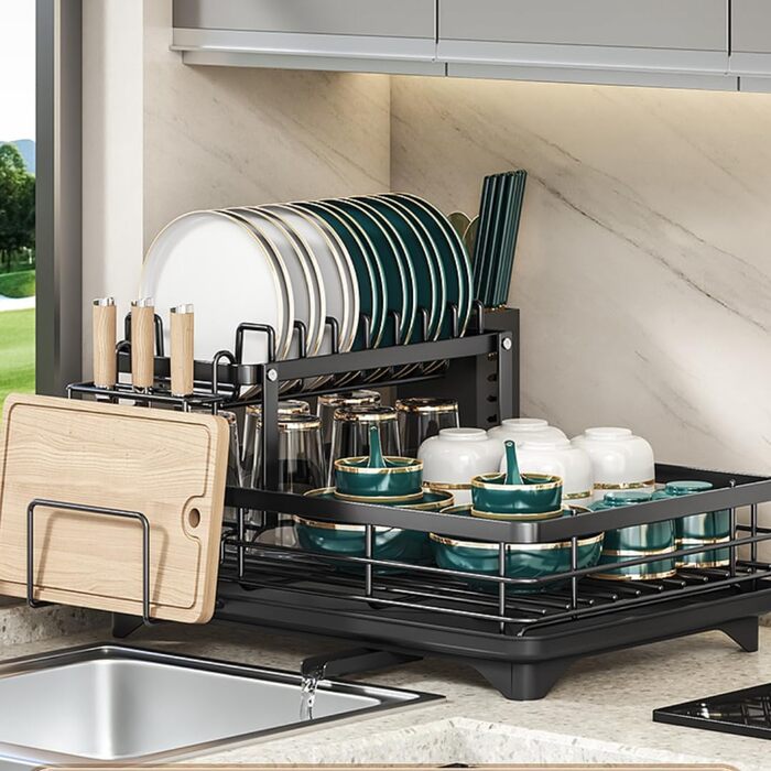 Сушарка для посуду з нержавіючої сталі Abtropfgestell 2-ярусна з піддоном та тримачем для столових приборів
