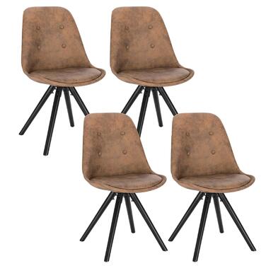 Стільці для їдальні WOLTU, кухонні стільці, скандинавський дизайн, стільці для туалетного столика, крісла для відпочинку, м'які стільці, стільці в ретро стилі, сидіння з льону, сірого кольору, BH54gr-4 (темно-коричнева тканина, набір з 4 шт.)