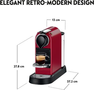 Еспресо-машина Nespresso Krups Citiz XN741B (червона), 1260 Вт, 1 л резервуар для води, автоматичне відключення