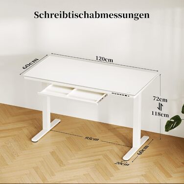 Електричний стіл JUMMICO з регулюванням висоти, 120x60 см, з висувною шухлядою, для офісу та дому, білий