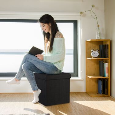 Relaxdays Складний табурет з місцем для зберігання, льон