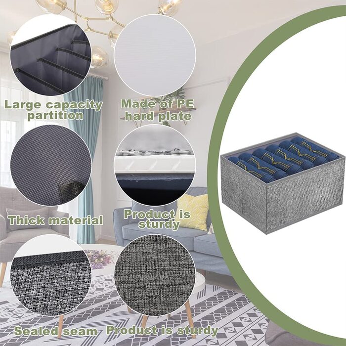 Комплект органайзерів для нижньої білизни, складна коробка для зберігання, система організації ящиків, сірий, 8 шт.