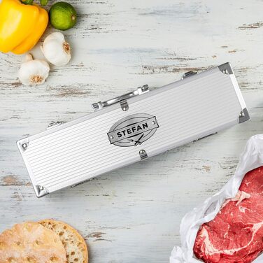 Набір для гриля AMAVEL з гриль-посудом та гравіюванням, персоналізований з ім'ям, з лопаткою, виделкою та щипцями, з нержавіючої сталі, подарунок для чоловіків