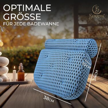 Подушка для ванни з сіткою для прання - Максимальний комфорт та розслаблення з новітньою технологією Air Mesh. Подушка для ванни з 7 міцними присосками. Подушка для шиї/голови (світло-блакитна)