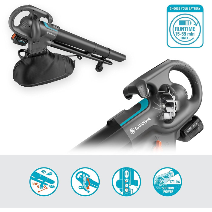 Садовий повітродув та збирач листя Gardena PowerJetCollect Solo, потужний, міцний, з металевим ротором