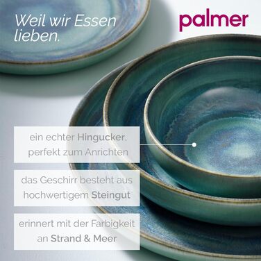 Набір тарілок Palmer Miami, 2 шт. тарілки для сніданку Ø 22 см, зелено-синій, можна мити в посудомийній машині, духовці та мікрохвильовій печі