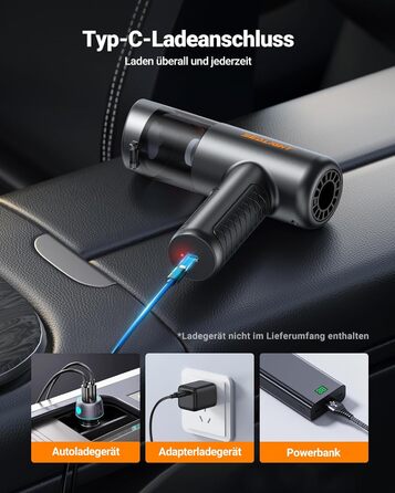 Акумуляторний ручний пилосмик SEALIGHT 32000Па, бездротовий автомобільний міні-пилосос 4-в-1 з безщітковим двигуном для шерсті тварин, авто та дому, темно-сірий матовий чорний