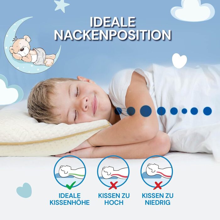 Подушка MemoDream Junior від VITAPUR для дітей, 30x50x9 см, Memory Foam, гіпоалергенна, м'яка, пральна, Ökotex-100, від 3 років