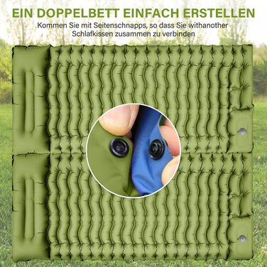 Надувний кемпінговий килимок Yuzonc з вбудованим насосом та подушкою, компактний туристичний матрац для походів та пляжу, зелений