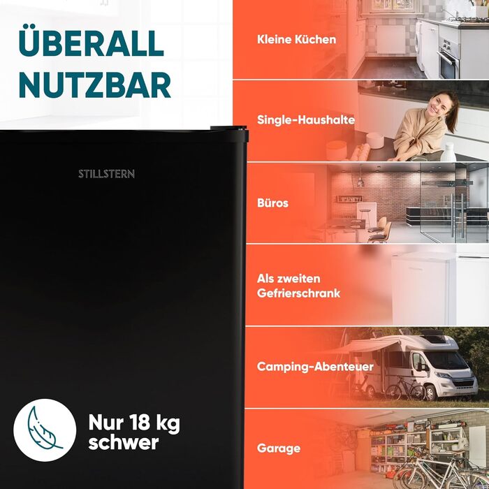 Міні-морозильна камера Stillstern 42L -18°C, з підносом для льоду, замком, змінним напрямком відкривання дверцят, 4-зірковий морозильник для кемпінгу/офісу, чорний