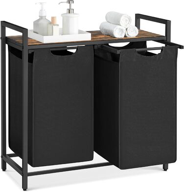 Кошик для білизни VASAGLE з 2 відділеннями, 92 л, чорний + вінтажний коричневий, 73 x 33 x 72 см