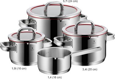 Набір посуду WMF Function 4 з нержавіючої сталі Cromargan, 4 частини, склокришка з 4 функціями зливу, для індукційних плит, з внутрішньою шкалою