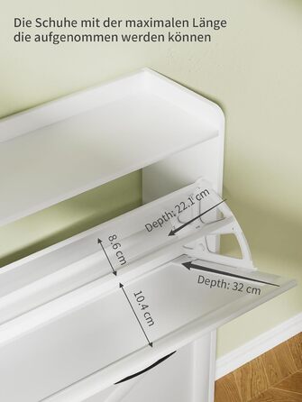 Шафа для взуття з 2 дверцятами, полиця для взуття в передпокій, вузька шафа-кіпер для взуття з 4 полицями, тумба для взуття з металевими ніжками, органайзер для взуття з дерева для стіни, 80x23,8x101,7 см, білий