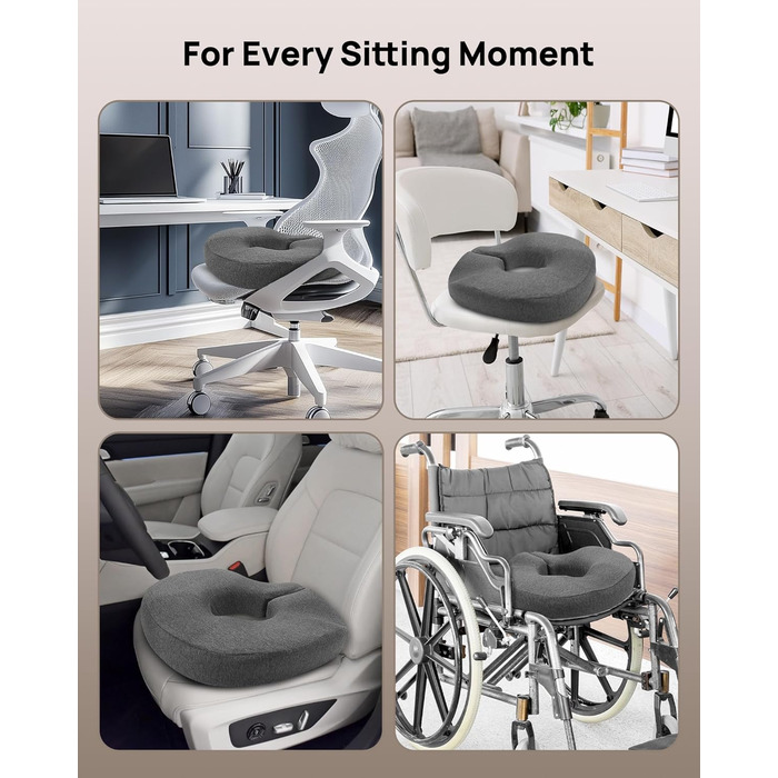 Ортопедична подушка-кільце Feagar: регульований ергономічний сидінець-пончик від геморою та ішіасу, для копчика, післяпологовий (Сірий, стандарт 60-100 кг) для авто, офісного крісла та візків