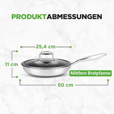 Набір сковорідок NutriChef з нержавіючої сталі, 6 предметів – антипригарне покриття, 20/25/30 см з кришками, підходить для індукційних плит, стійкий до подряпин та для духовки, придатний для миття в посудомийній машині. Набір посуду (25 см сковорода)