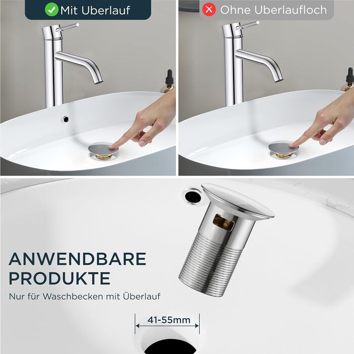 Змішувач для ванної кімнати FORIOUS з набором для зливу, чорний, висота виливу 190 мм, однорідний змішувач для умивальника