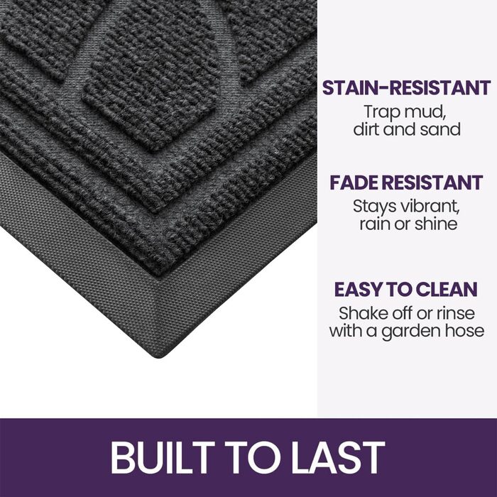 Килимок для дому та вулиці DEXI, 60 x 90 см, антиковзаючі, миється, вологостійкий, сірий