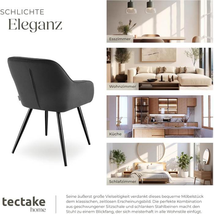 Тектейк® 4x зручний стілець для їдальні з підлокітниками, оббитий, крісло-пуф, lounge стілець для вітальні, їдальні, сучасні кухонні стільці, офісний стілець - (набір 2 шт, антрацит/чорний)