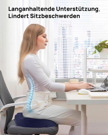 Ортопедична подушка-кільце Feagar: ергономічний сидіння-пончик для копчика, геморой та ішіасу, посилена (90-140 кг), темно-синя