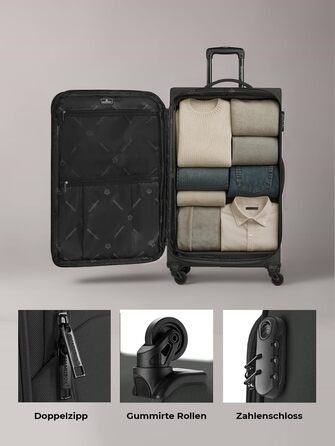 Набір валізак Smartbox (3 шт.) для жінок та чоловіків | Легкі та міцні валізи-ролери, розширювані, з кодовим замком, 4 колеса, чорний колір