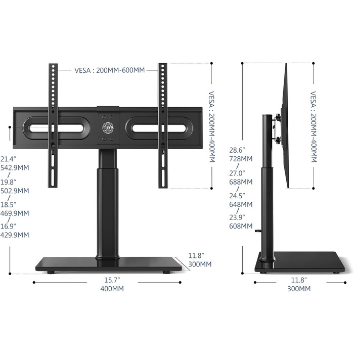 Тумба під телевізор FITUEYES 32-65 дюймів, регулюється по висоті, поворотна, макс. VESA 600x400, чорна