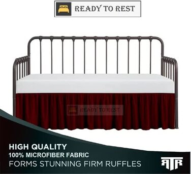 Спідниця-кушетка для двоспального ліжка, спідниця-кушетка для денного ліжка-кушетка з оборками, довжиною 45,7 см, бордового кольору, двоспальне ліжко з роздільними кутами, для денного ліжка, 3 бічні кришки Твін - 18 футів бордового кольору