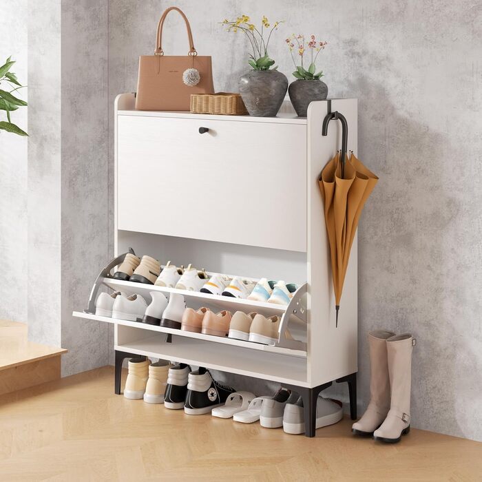 Взуттєва шафа Dripex, вузька, з 2 відкидними ящиками, 80x24x100 см, білий колір