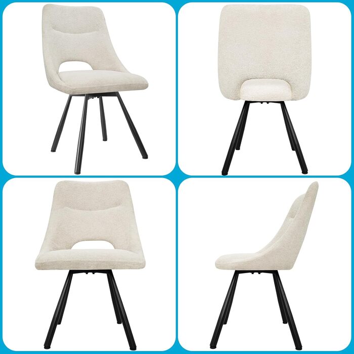 Обідні крісла поворотні, комплект 2 шт., матеріал - кашмір-бавовна, чорні металеві ніжки, для кухні, вітальні, їдальні (Бежевий)
