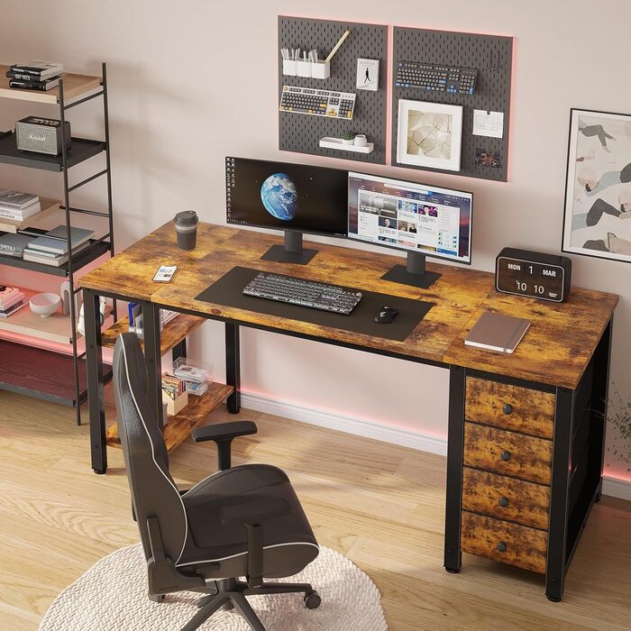 Комп'ютерний стіл Lufeiya з 4 шухлядами та полицями для зберігання, сучасний, простий дизайн, для дому, офісу, спальні, для студентів, ПК, 119,4 см, коричневий