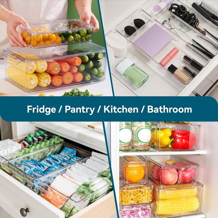 Організатор для холодильника, прозорий, набір 4 шт. з кришкою для зберігання продуктів
