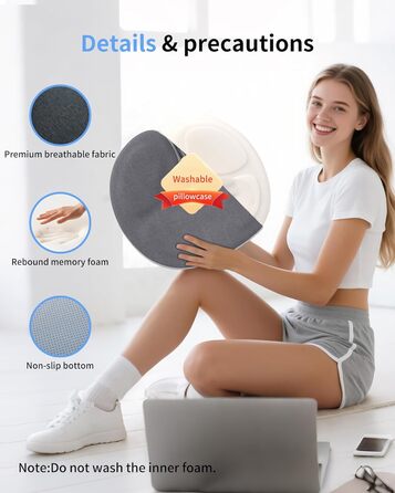 Ортопедична подушка-кільце з ефектом пам'яті Memory Foam для копчика та копчик-підтримки, пом'якшення болю при геморої, ішіасі, вагітності та післяопераційному відновленні (сіра)