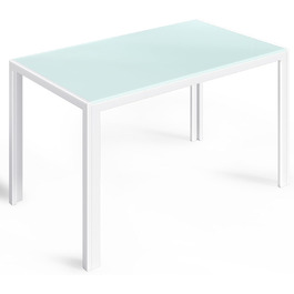 Стіл Bealife з загартованого скла, 120x70x75 см, білий. Сучасний кухонний стіл з металевим каркасом, стійкий до подряпин та тепла. Для кухні, вітальні, їдальні або кавової зони, home office.