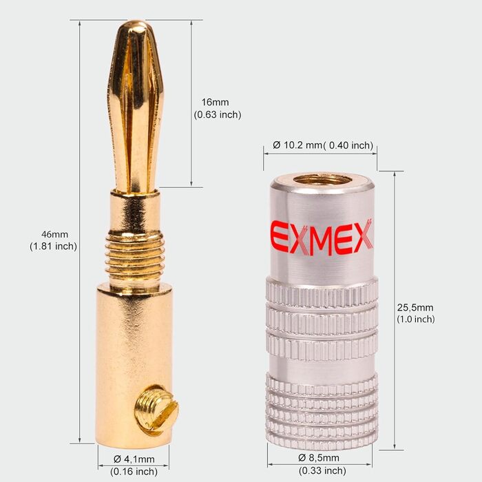 Набір штекерів NEXMEX Banana з 28 - 24K позолоченими для акустичних кабелів, HiFi-ресиверів і підсилювачів