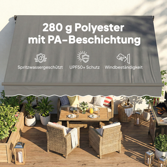 Розтяжна маркіза Gelenkarmmarkise 350 x 300 см, включаючи ручку та кріплення для стіни, кут регулюється