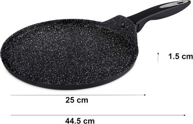 Універсальне антипригарне покриття, 20/28 см, кований алюміній, чорний, підходить для всіх варильних поверхонь, можна мити в посудомийній машині, 10 років гарантії (сковорода для млинців, 25 см), 980107