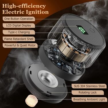 Електричний набір для копчення коктейлів з 4 режимами підсвічування, перезаряджуваний набір для диму з віскі, 6 дерев'яних стружок, без бутану, подарунок на Різдво/День народження для чоловіків, батьків, чоловіків FY01